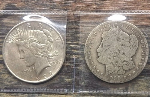 1900o Morgan & 1922 Peace Dollar 90% Constitutional Silver Raw Bullion
