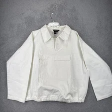 J Peterman Kinsale Sark Denim Pullover Jacket XL Chore Kangaroo Pocket White