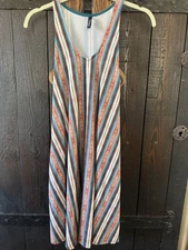 Deborah Viereck Dress Size XS Teal & Orange Striped Sleeveless V Neck Stretch 96