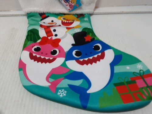 BABY SHARK Faux White Fur Christmas Holiday 15” Stocking NEW - Picture 2 of 5