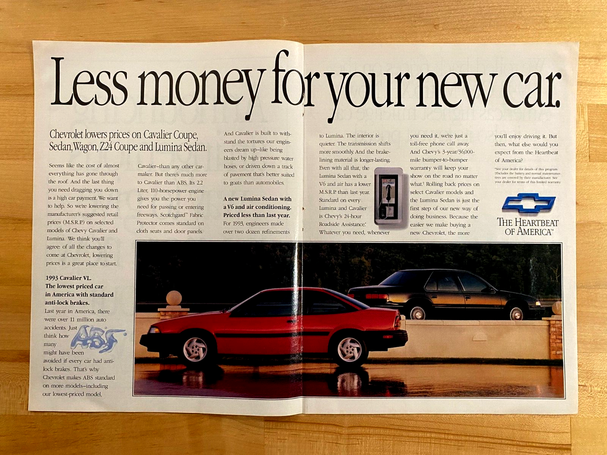 1992 Vintage Ad Chevrolet Cavalier Coupe Z24 | eBay