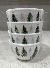 Set 4 PINE TREES Aspen Melamine Appetizer Snack Dip Serve Bowls Christmas Bowl