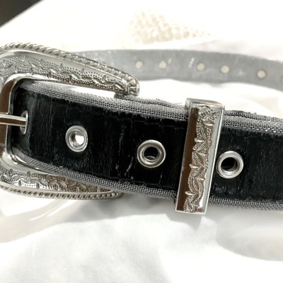 Vintage Donna Katz Black Leather Silver Studded Western Belt Sz S Women main image 2