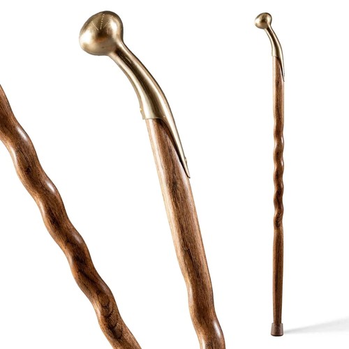 Brazos Twisted Oak Wood Cane with Brass Hame Top Handle, Brown, 37 Inch