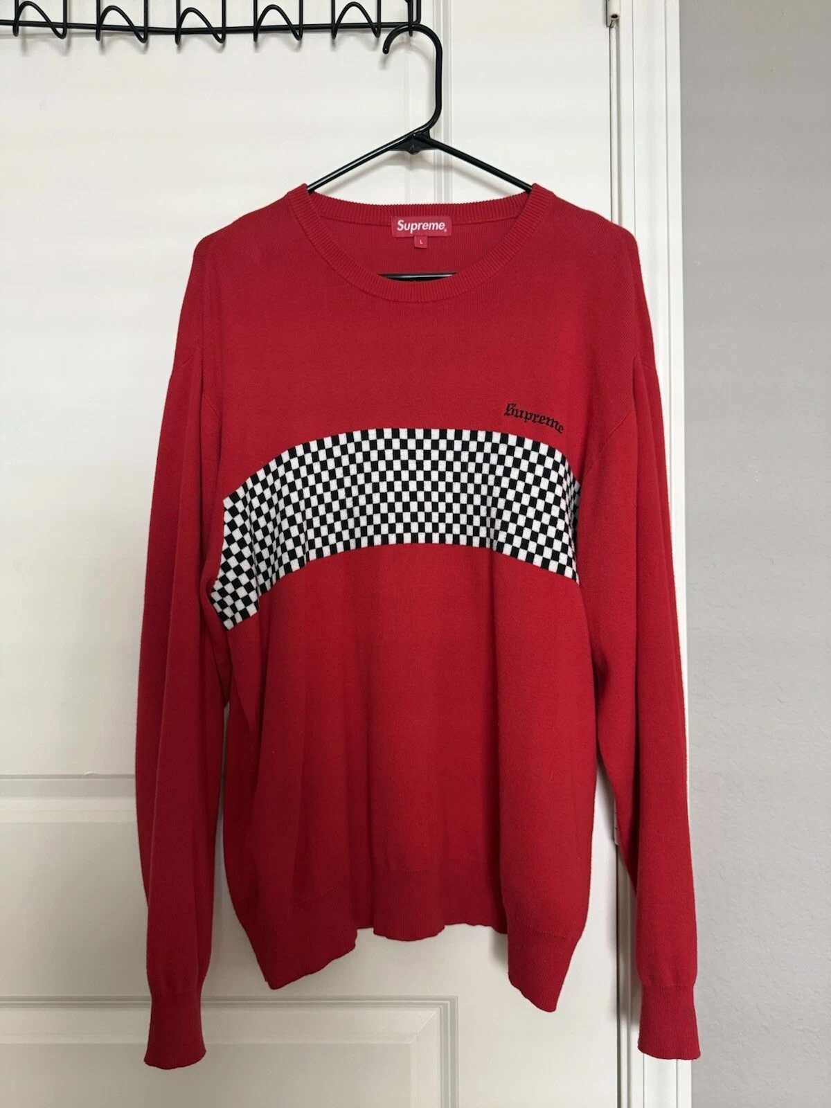 Sweat col rond Supreme à carreaux panneau SS18 (SS18SK10) homme taille L