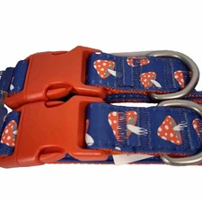 Fashion Dog Collar  Blue Red Mushrooms New Top Paw Adjustable Graphic Size LARGE