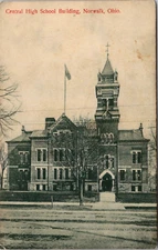 Norwalk Ohio OH Central High School Building Flag Entrance 1910s Postcard