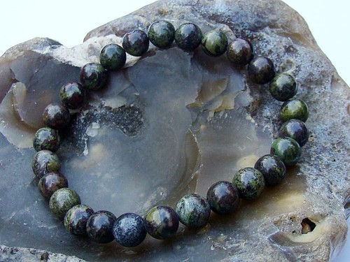 Men Women Gemstone Bracelet 8mm AGATE beads Elastic - Imagen 2 de 3