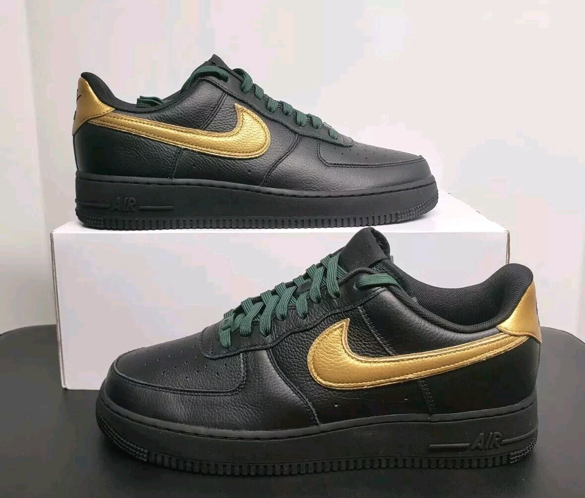Nike Air Force By You Leather HF0659-900 Black Gold Mens Size New