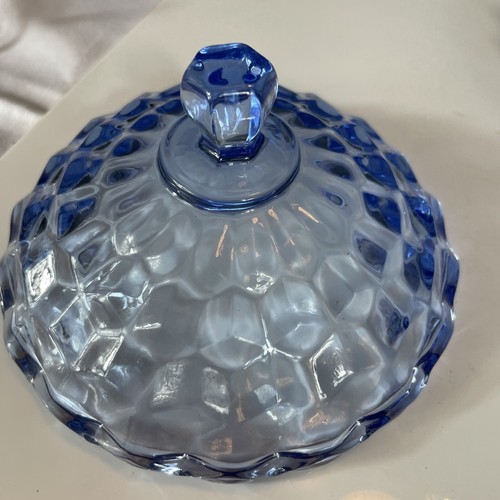 FOSTORIA Candy Dish Blue AMERICAN GLASS COVERED CANDY DISH BOWL Cubist - Picture 7 of 12