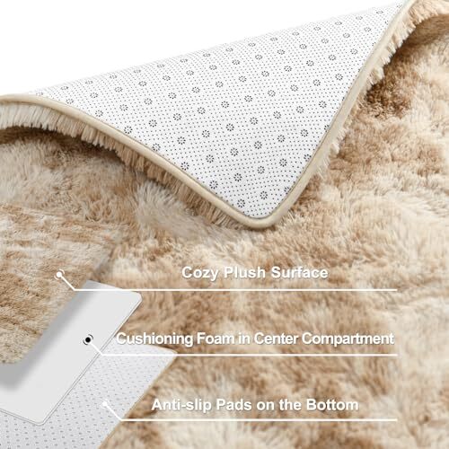Shag Area Rugs for Living Room, 4x6 Tie Dyed Super Soft Thick 4x6 Feet Beige - Bild 4 von 7