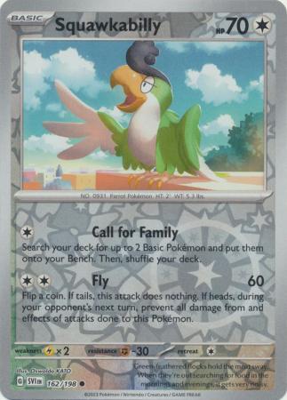 SQUAWKABILLY 162/198 SCARLET VIOLET BASE POKEMON (REVERSE HOLO, NM)