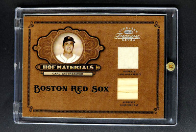 2004 Donruss Timeless Treasures HOF GU Dual Materials HOF-6 Carl Yastrzemski /50
