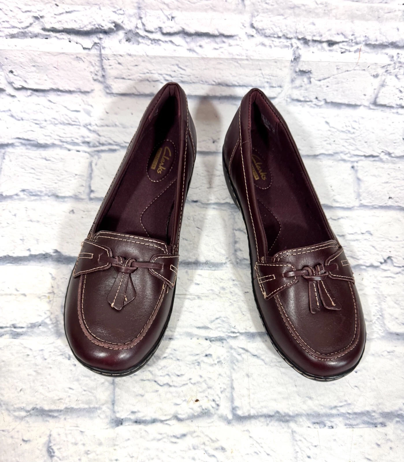 Nuove scarpe mocassino Clarks donna 10M Ashland Bubble pelle marrone slip on