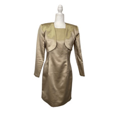 Vtg Jessica McClintock Gold Bridal 2 Piece Dress Jacket Suit Size 10