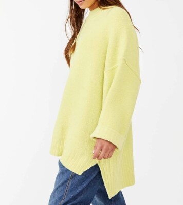 NEW Free People Peaches High-Low Tunic Sweater Celery Green Size L