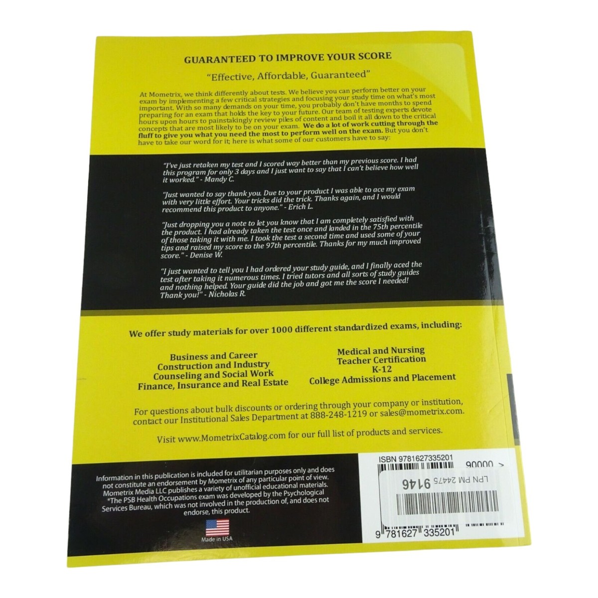 PSB Health Occupations Aptitude Exam Secret Study Guide New