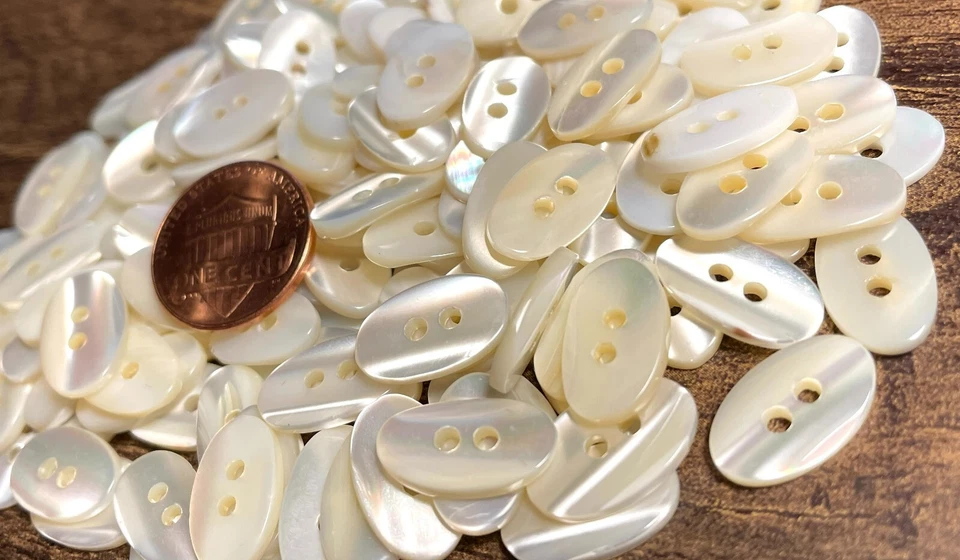 6 Fabulosos Botones de Perla de Río Ovalados Iridiscentes 15 mm Casi 5/8" de Largo 12742 Foto 3 de 4