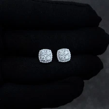 9mm Square Moissanite Cluster Earrings, 2.31ct Diamond Studs
