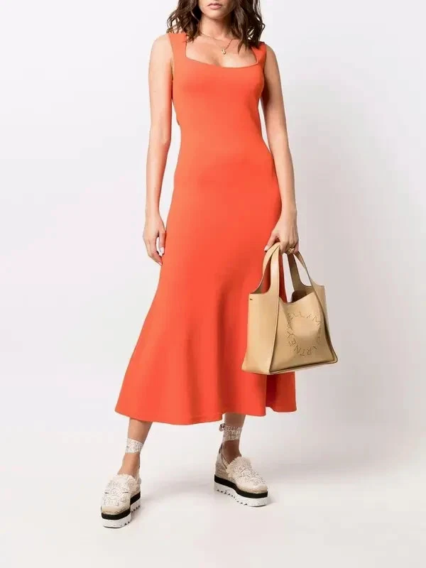 Stella McCartney — re Ne*Stella McCartney Midi Trumpet Dress Orange Square Neckline US 6-8 MED NWOT