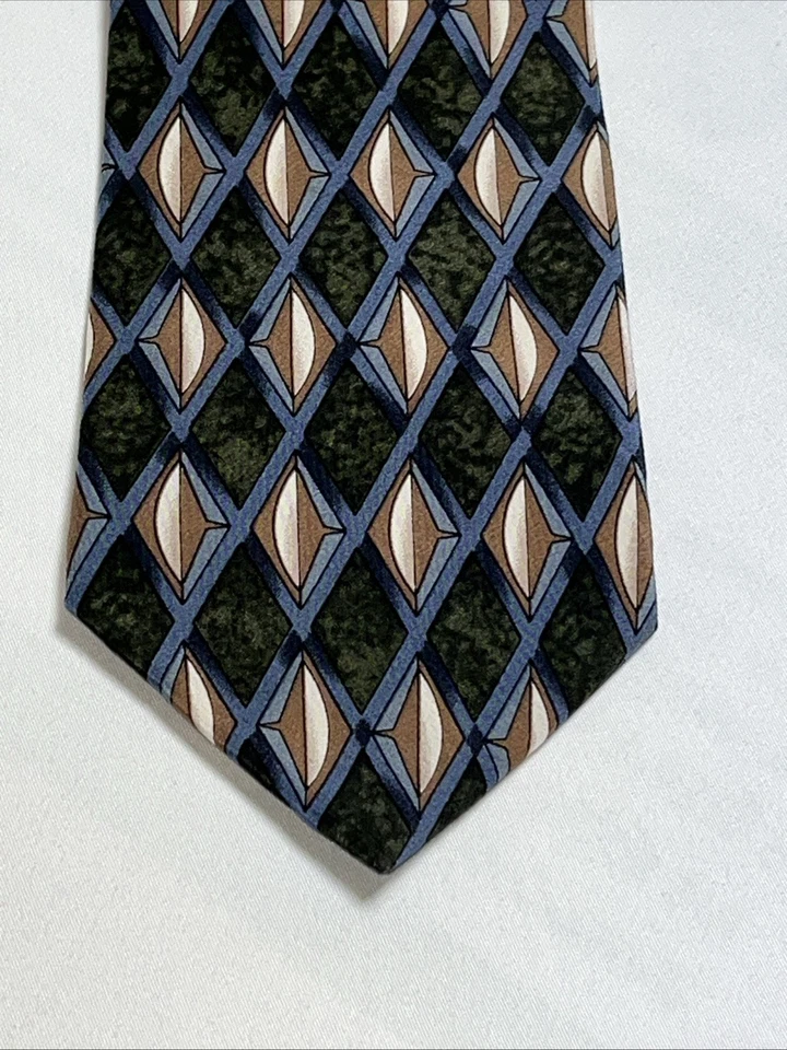 Corbata de seda geométrica verde colección cóctel para hombre Foto 2 de 4