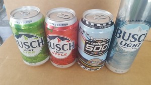 BUSCH LIGHT 16OZ ALUMINUM & BUSCH LIGHT LIME , APPLE + DAYTONA 500, 12 OZ CANS