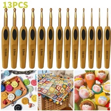 13PCS Ergonomic Crochet Hooks Set Soft Rubber Handle Alloy Knitting Weaving Tool