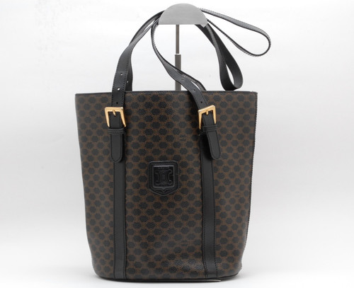 Celine Macadam Bucket Tote Bag PVC Leather Brown Vintage Italy