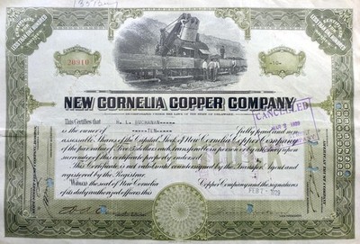 Historische Wertpapiere: New Cornelia Copper (1929)