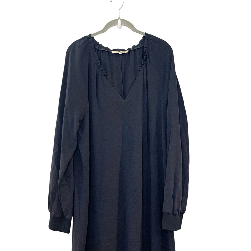 Tibi Savanna Split Neck Midi Dress Solid Navy Blue Long Sleeve Size 10 - Image 3 of 4