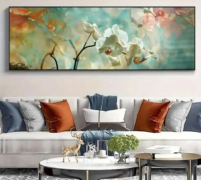 Panoramic Elegant White Orchids Floral Design Canvas Wall Art Home Decor