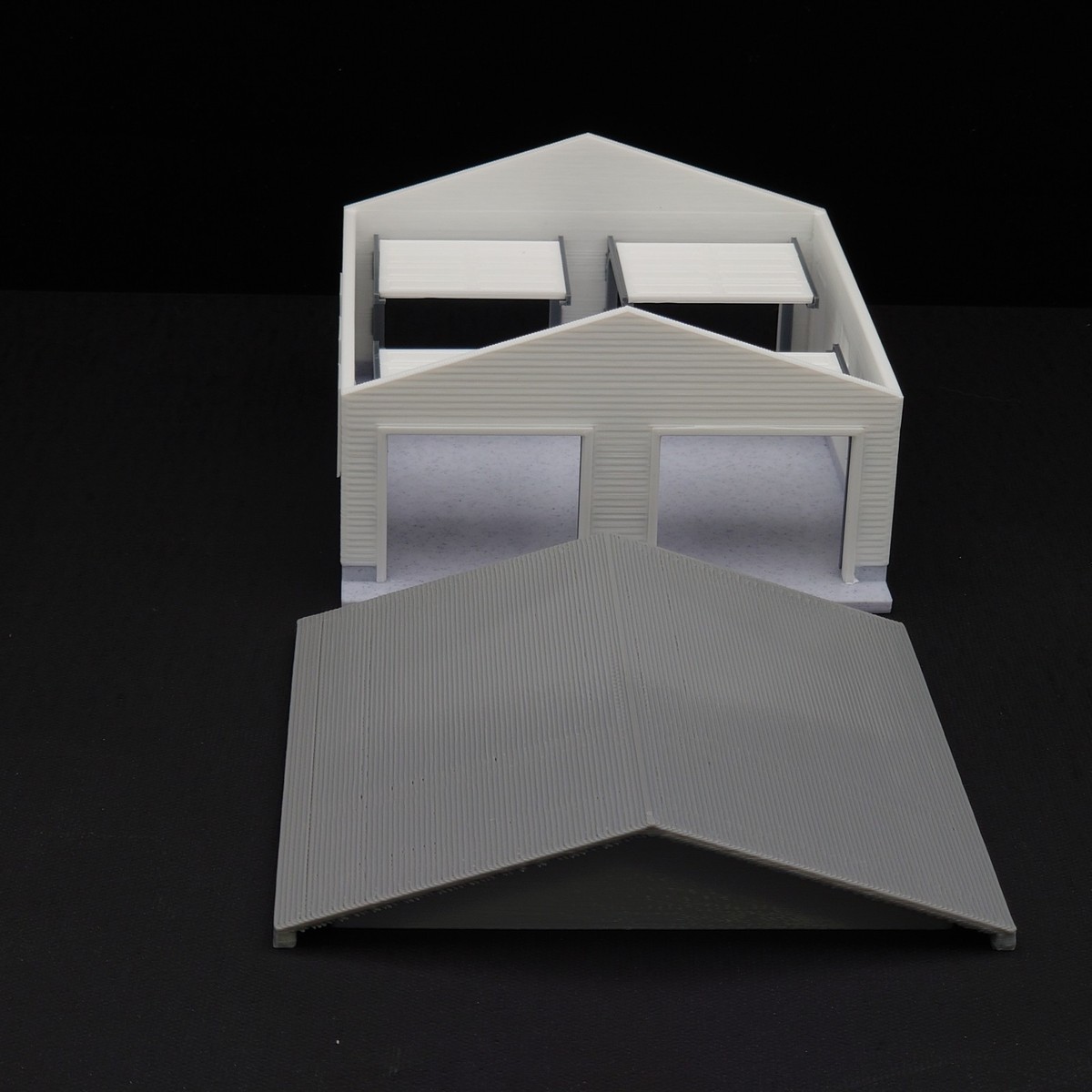 1:64 S Scale-Double Ended White 2 Car Garage w/ Movable Door