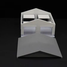 1:64 S Scale-Double Ended White 2 Car Garage w/ Movable Door and Removable Roof