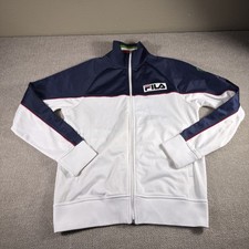 Fila Sport Jacket Mens Small White Navy Italia Track Full Zip Embroidered Crest