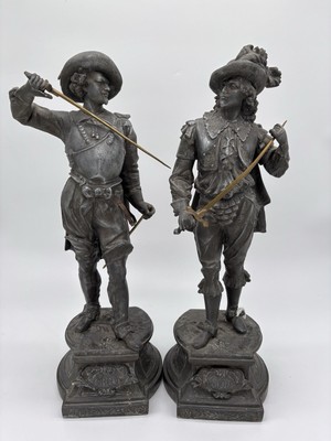 Antique Don Juan and Don Ceaser Musketeer Sculptures Statues M