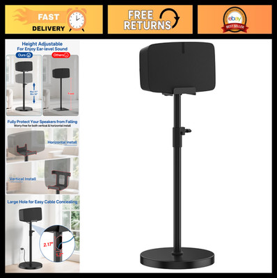 Height Adjustable Speaker Stand for Sonos Five & Play:5, Metal, Cable Management