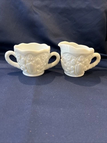 Vintage McKee Toltec Milk Glass Cream and Sugar set