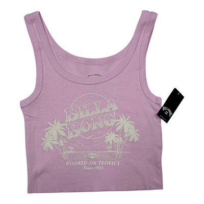 NWT Billabong Womens Pink Tank Top Hooked On Tropics Graphic Cotton Size Small