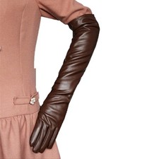Long PU Leather Gloves Women Touchscreen 50cm Warm Winter Elbow Dress Gloves