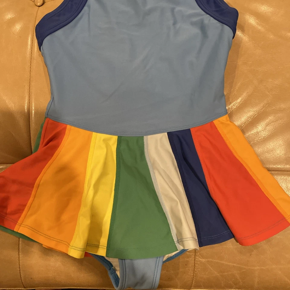 Hanna Andersson 130 Girl's US 8 SWIMSUIT Skirted One Piece Stripped Blue - Image 2 of 4