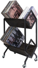 Swaavee Vinyl Record Storage Holder with Wheels, 2-Tier Record Holder 160-200 LP