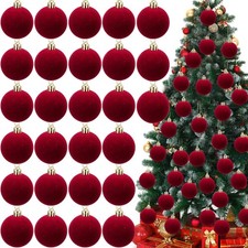 Menkxi 30 Pcs Christmas Velvet Balls 1.97 Flocked Christmas Hanging