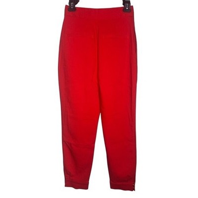 Zara. Red High Waisted Tapered Ankle Trousers with Side Zip Cuffs