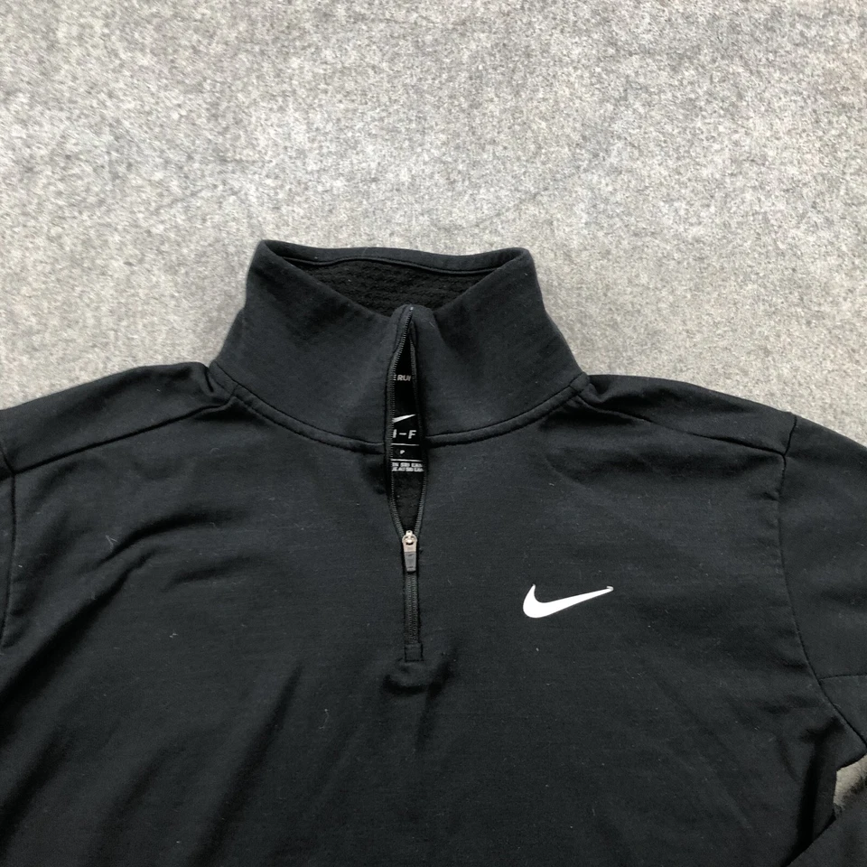 Nike Pullover Mujer Pequeño Negro 1/4 Cremallera Dri Fit Tejido Waffle Polar Correr Foto 4 de 4