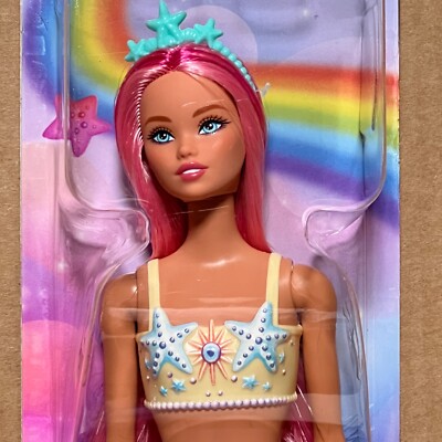 new BARBIE nrfb MERMAID doll PINK FANTASY HAIR hrr05 ORANGE blue