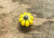 SINGLE YELLOW ENAMEL PULL Drawer Cabinet Knob Porcelain Handle Screw Included