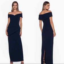  Xscape Jovie Long Scuba Crepe Off the Shoulder Gown Dress  Sz 4  $259  *1110 