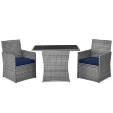 3PCS Patio Outdoor Furniture Rattan Conversation Set With Cushioned Armrest Sofa
