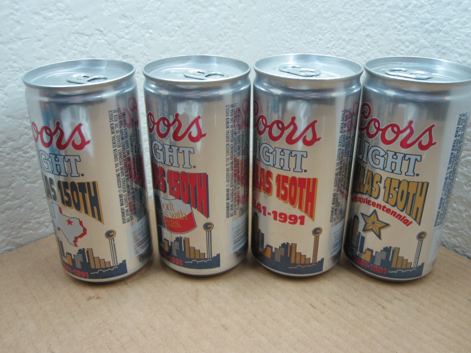 4, COORS LIGHT BEER CANS, 1991 TEXAS 150TH, GOLDEN CO, NEVER FILLED, TEST RUN
