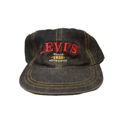 Levi's Vintage 90s Trucker Hat Baseball Cap Adjustable Band Dark Blue Denim